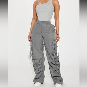 Grey Stacked Cargo Pants